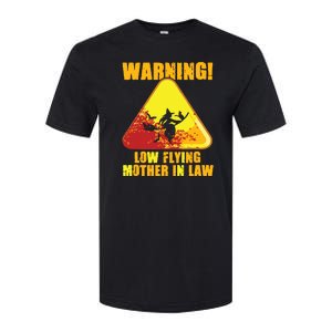 Warning Low Flying Mother In Law Funny Witch Halloween Softstyle CVC T-Shirt