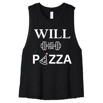 Will Lift For Pizza, Funny Exercise, Funny Fitness Women's Racerback Cropped Tank