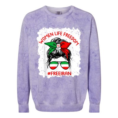 Wo Life Freedom Free Iran Cute Iranian Messy Bun Lover Colorblast Crewneck Sweatshirt