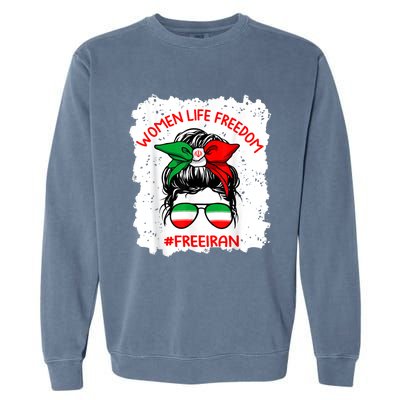 Wo Life Freedom Free Iran Cute Iranian Messy Bun Lover Garment-Dyed Sweatshirt