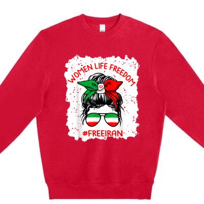 Wo Life Freedom Free Iran Cute Iranian Messy Bun Lover Premium Crewneck Sweatshirt