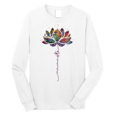 Womens Lotus Flower Namaste Yoga Watercolor Meditation Zen Bohemian VNeck Long Sleeve Shirt