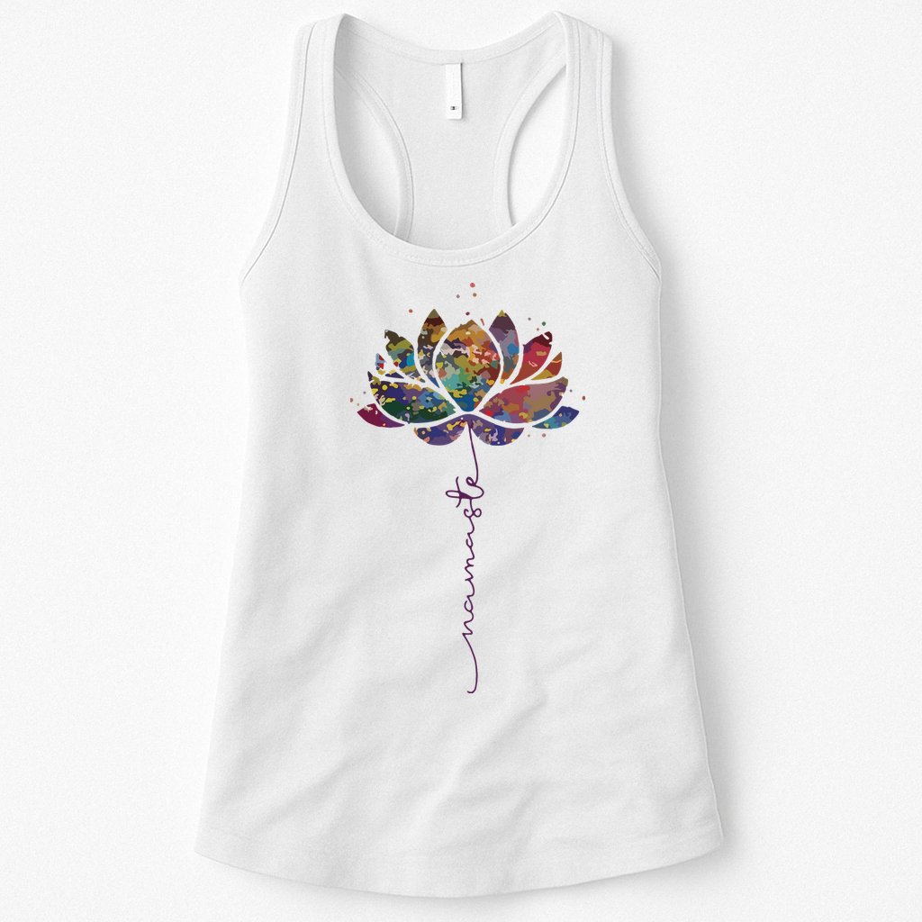 Womens Lotus Flower Namaste Yoga Watercolor Meditation Zen Bohemian VNeck Womens Tank Top