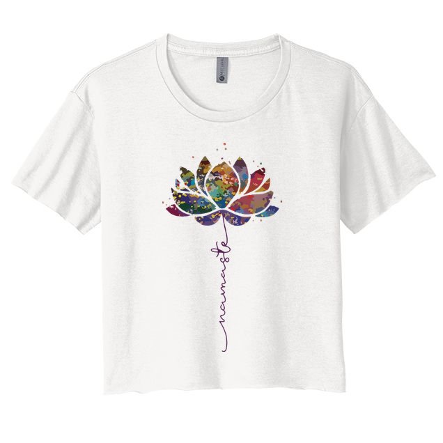 Womens Lotus Flower Namaste Yoga Watercolor Meditation Zen Bohemian VNeck Crop Top