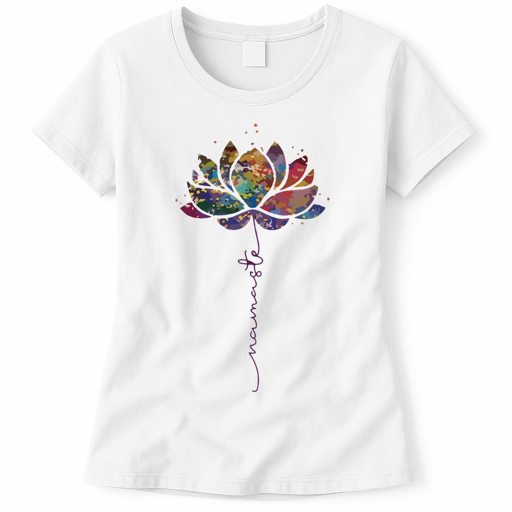 Womens Lotus Flower Namaste Yoga Watercolor Meditation Zen Bohemian VNeck Womens T-Shirt