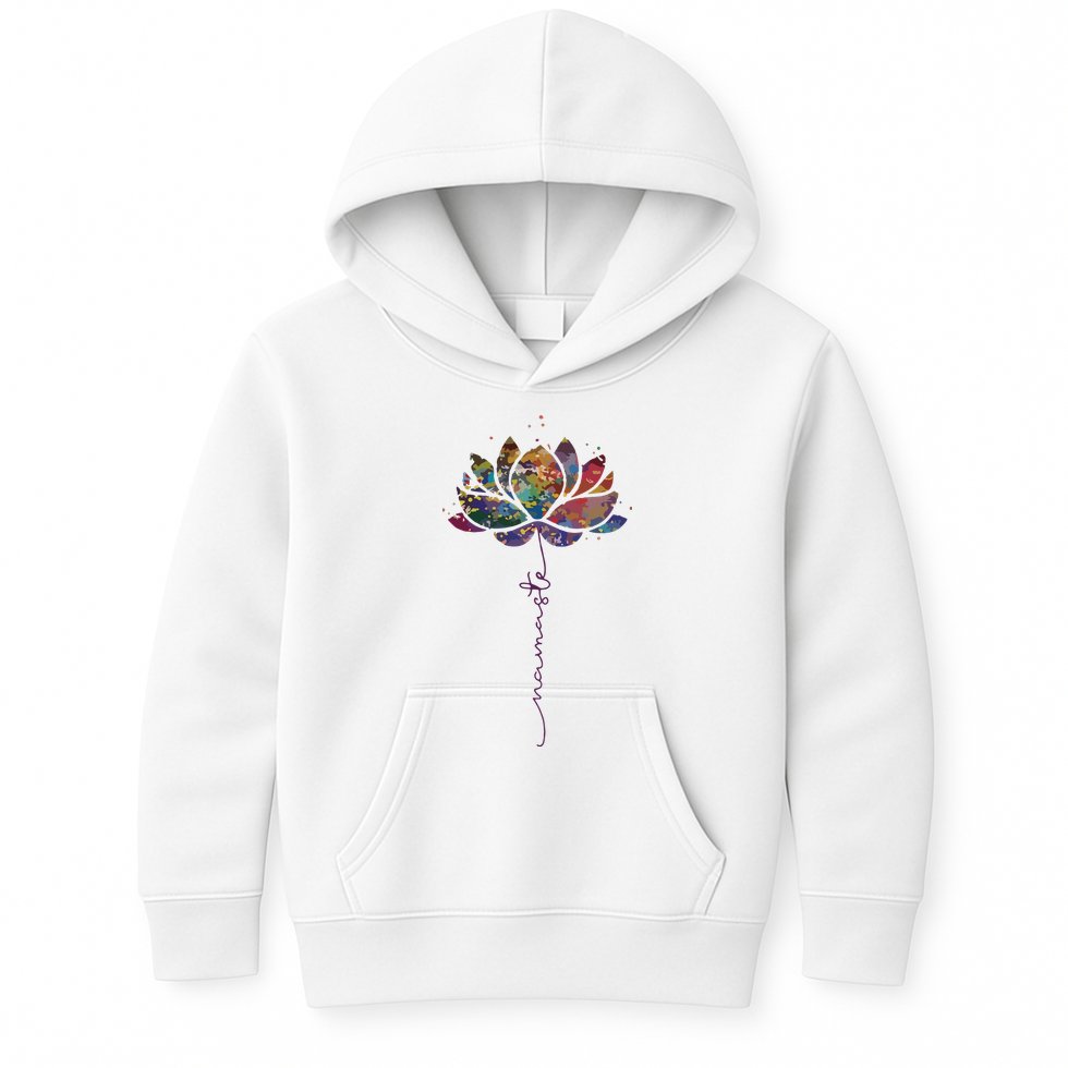 Womens Lotus Flower Namaste Yoga Watercolor Meditation Zen Bohemian VNeck Kids Hoodie