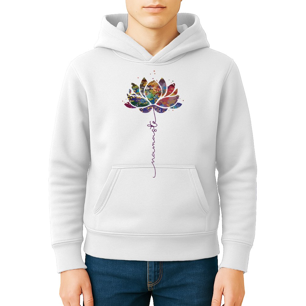 Womens Lotus Flower Namaste Yoga Watercolor Meditation Zen Bohemian VNeck Kids Hoodie