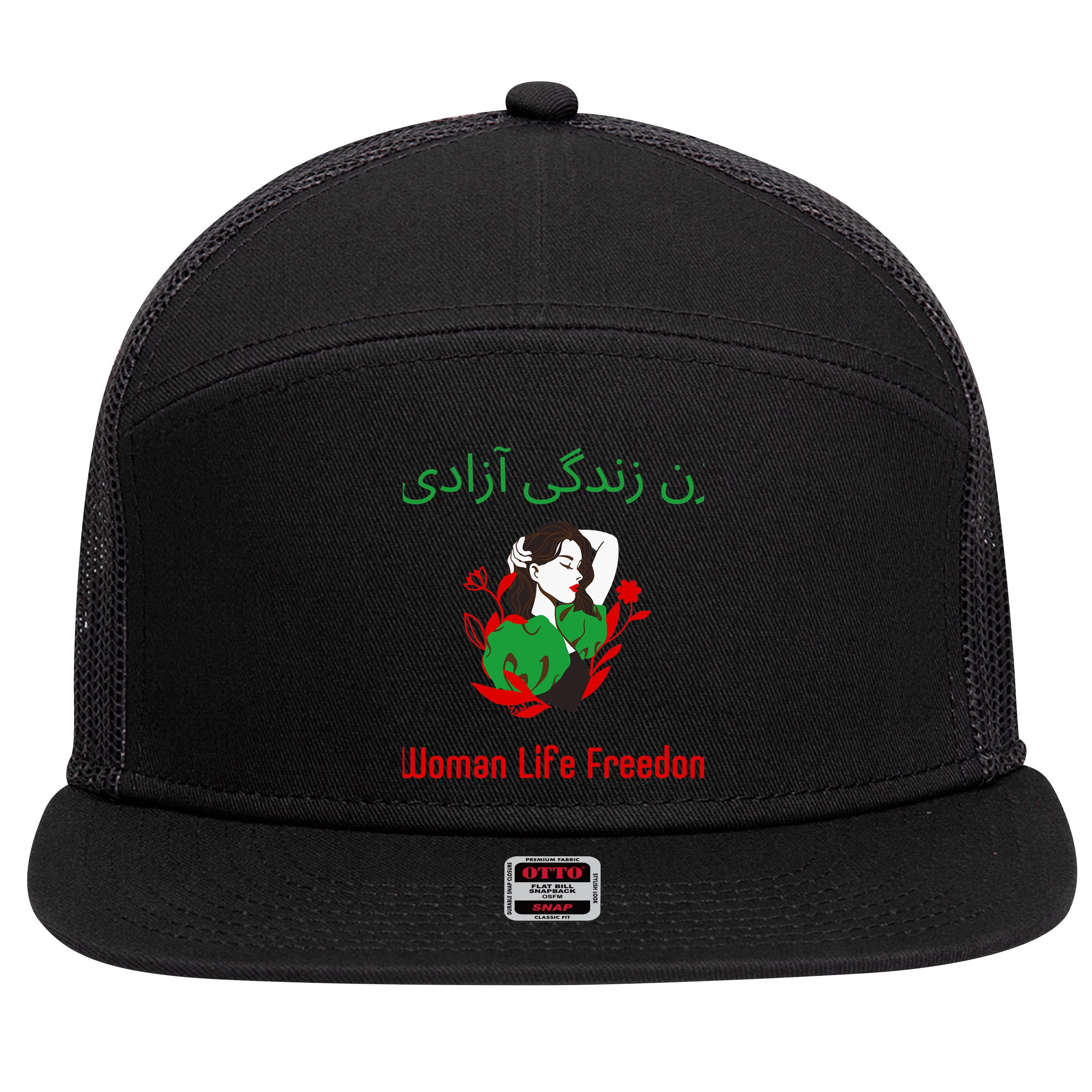 Woman Life Freedom Zan Zendegi Azadi Persian Woman Iran 7 Panel Mesh Trucker Snapback Hat