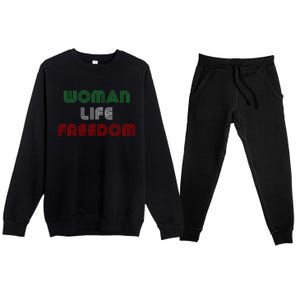 Wo Life Freedom Iran Protest Slogan Gift Premium Crewneck Sweatsuit Set