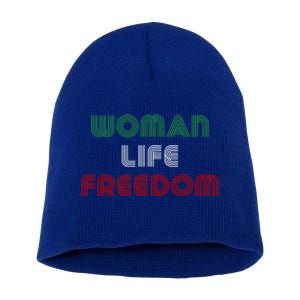 Wo Life Freedom Iran Protest Slogan Gift Short Acrylic Beanie