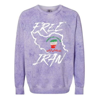 Women Life Freedom Vintage Iranian Distressed Free Iran Colorblast Crewneck Sweatshirt