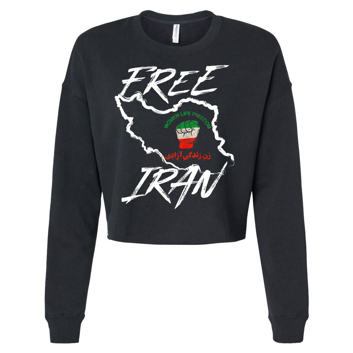 Women Life Freedom Vintage Iranian Distressed Free Iran Cropped Pullover Crew