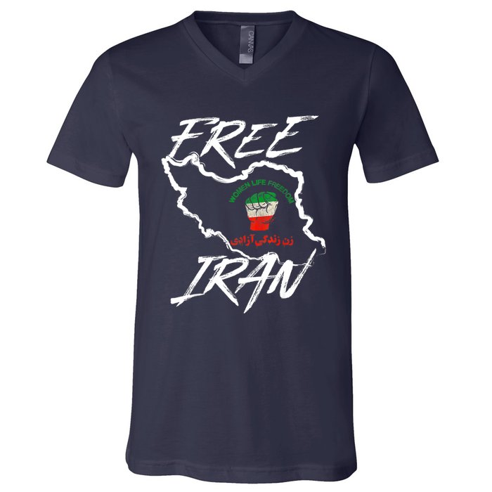 Women Life Freedom Vintage Iranian Distressed Free Iran V-Neck T-Shirt