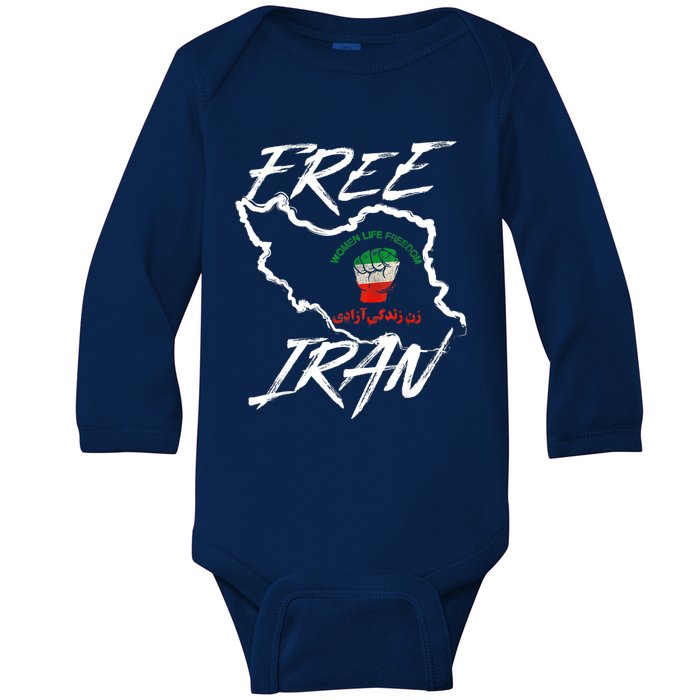 Women Life Freedom Vintage Iranian Distressed Free Iran Baby Long Sleeve Bodysuit