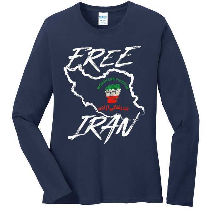 Women Life Freedom Vintage Iranian Distressed Free Iran Ladies Long Sleeve Shirt