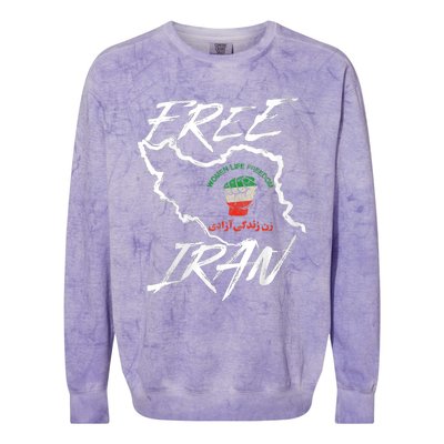 Wo Life Freedom Vintage Iranian Distressed Free Iran Colorblast Crewneck Sweatshirt