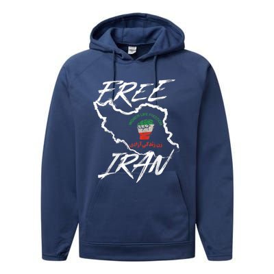 Wo Life Freedom Vintage Iranian Distressed Free Iran Performance Fleece Hoodie