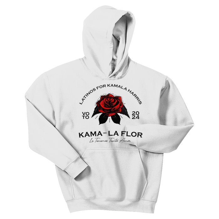 Wo Latinos For Kamala La Flor Tenemos Tanto Amor Kids Hoodie