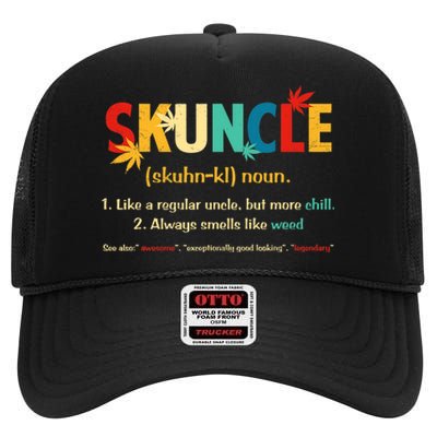 Weed Lover Fun Uncle Weed Smoker Skuncle Marijuana Cannabis High Crown Mesh Back Trucker Hat