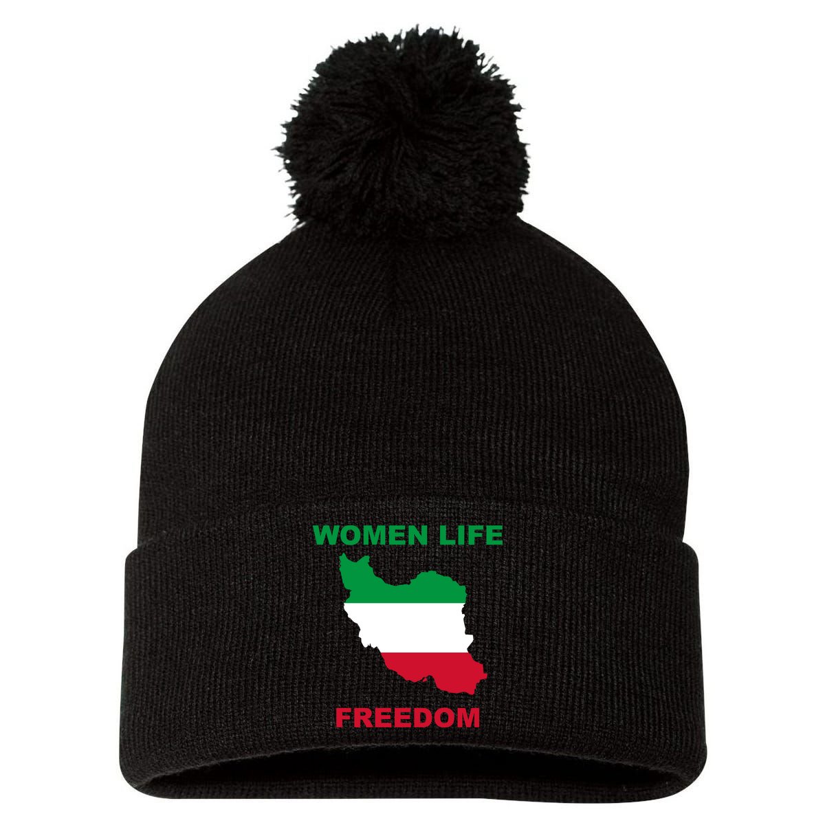 Women Life Freedom Iranian Mahsa Amini Pom Pom 12in Knit Beanie