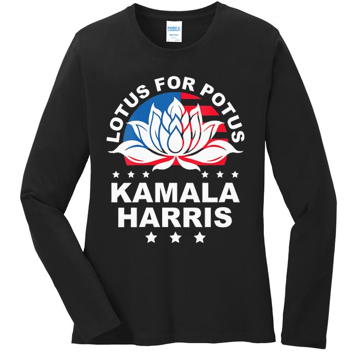 Wo Lotus For Potus Kamala Harris 2024 For President Elections Ladies Long Sleeve Shirt