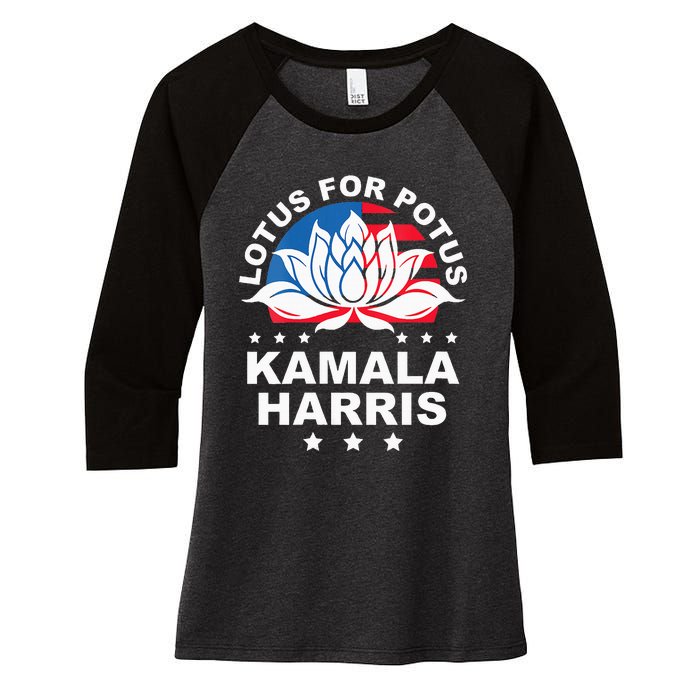 Wo Lotus For Potus Kamala Harris 2024 For President Elections Women's Tri-Blend 3/4-Sleeve Raglan Shirt