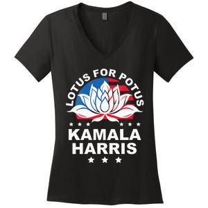 Wo Lotus For Potus Kamala Harris 2024 For President Elections Women's V-Neck T-Shirt