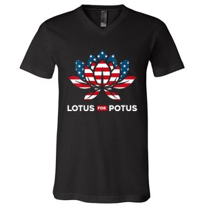 Wo Lotus For Potus Kamala Harris 2024 V-Neck T-Shirt