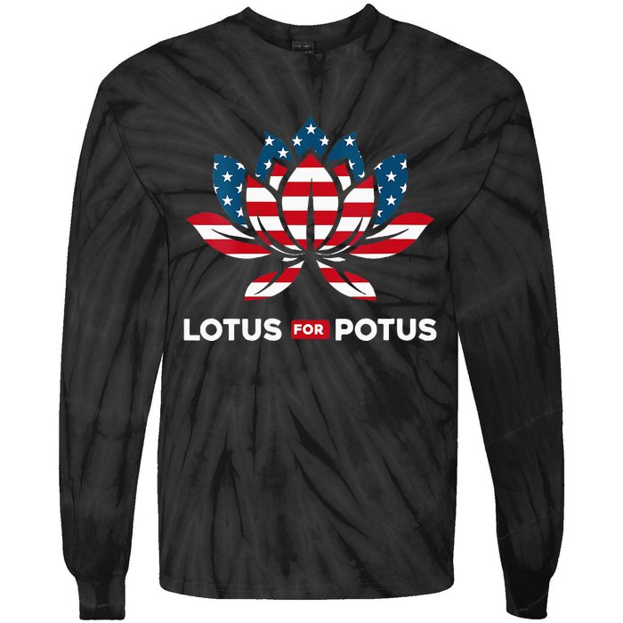 Wo Lotus For Potus Kamala Harris 2024 Tie-Dye Long Sleeve Shirt