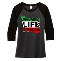 Women Life Freedom Free Iran Women's Tri-Blend 3/4-Sleeve Raglan Shirt