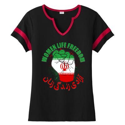 Women Life Freedom Rise With The Women Of Iran Mahsa Amini Ladies Halftime Notch Neck Tee