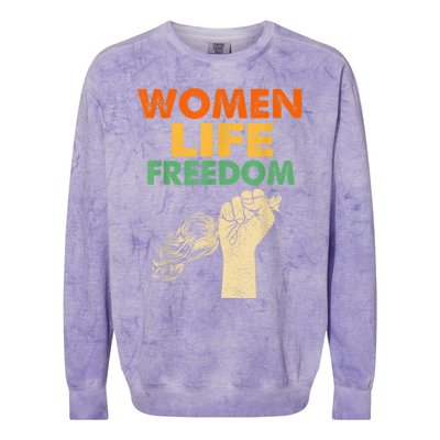 Women Life Freedom Iran Feminist Vintage Colorblast Crewneck Sweatshirt