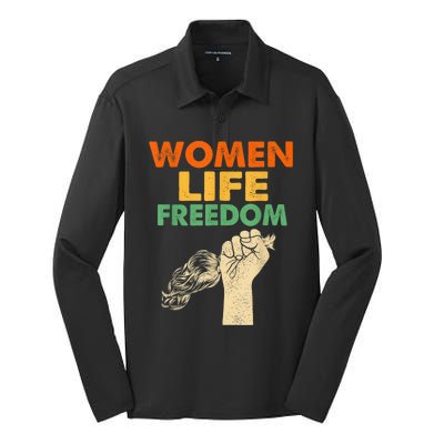 Women Life Freedom Iran Feminist Vintage Silk Touch Performance Long Sleeve Polo