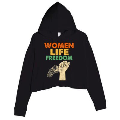 Women Life Freedom Iran Feminist Vintage Crop Fleece Hoodie