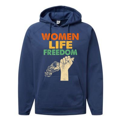 Women Life Freedom Iran Feminist Vintage Performance Fleece Hoodie