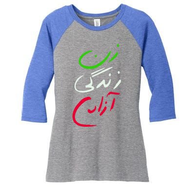 Wo Life Freedom Farsi Calligraphy Tee Zan Zendegi Azadi Great Gift Women's Tri-Blend 3/4-Sleeve Raglan Shirt