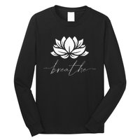 Womens Lotus Flower Line Art Summer Breathe Meditation Yoga Blossom Long Sleeve Shirt