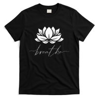 Womens Lotus Flower Line Art Summer Breathe Meditation Yoga Blossom T-Shirt