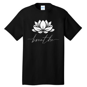 Womens Lotus Flower Line Art Summer Breathe Meditation Yoga Blossom Tall T-Shirt