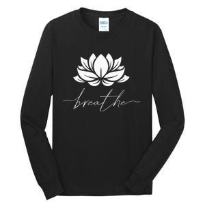 Womens Lotus Flower Line Art Summer Breathe Meditation Yoga Blossom Tall Long Sleeve T-Shirt