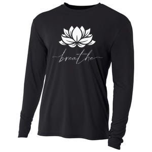 Womens Lotus Flower Line Art Summer Breathe Meditation Yoga Blossom Cooling Performance Long Sleeve Crew