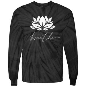 Womens Lotus Flower Line Art Summer Breathe Meditation Yoga Blossom Tie-Dye Long Sleeve Shirt