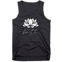 Womens Lotus Flower Line Art Summer Breathe Meditation Yoga Blossom Tank Top