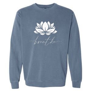 Womens Lotus Flower Line Art Summer Breathe Meditation Yoga Blossom Garment-Dyed Sweatshirt