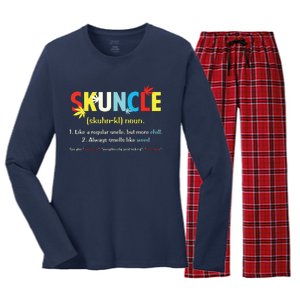 Weed Lover Fun Uncle Weed Smoker Skuncle Marijuana Cannabis Women's Long Sleeve Flannel Pajama Set 