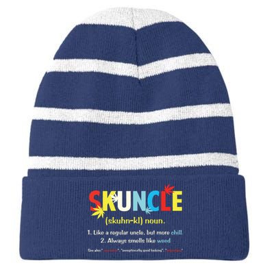 Weed Lover Fun Uncle Weed Smoker Skuncle Marijuana Cannabis Striped Beanie with Solid Band