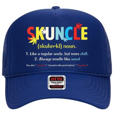 Weed Lover Fun Uncle Weed Smoker Skuncle Marijuana Cannabis High Crown Mesh Back Trucker Hat