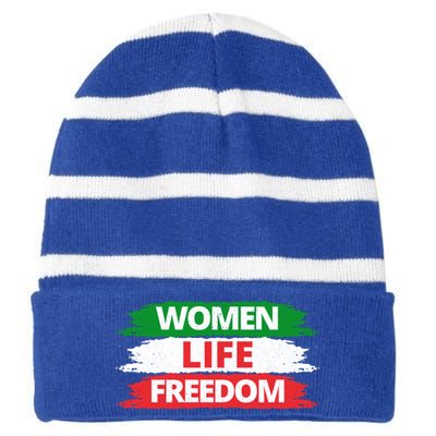 Wo Life Freedom Gift Vintage Distressed Free Iran Funny Gift Striped Beanie with Solid Band