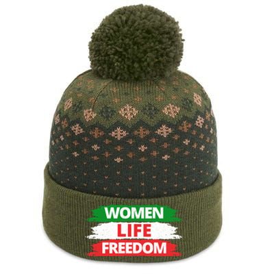 Wo Life Freedom Gift Vintage Distressed Free Iran Funny Gift The Baniff Cuffed Pom Beanie