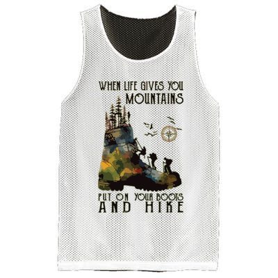 When Life Gives You Mountains Put On Your Boots Funny Hiking Mesh Reversible Basketball Jersey Tank